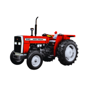 A Massey Ferguson MF240 tractor parked in a field, ready for agricultural work.