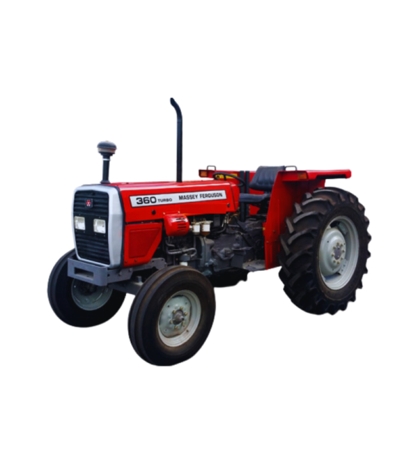 A Massey Ferguson Tractor MF360 parked in a field with a clear blue sky in the background.