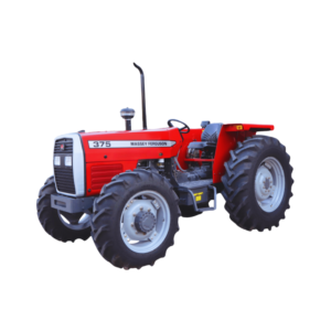 A Massey Ferguson Tractor MF375 4WD, standing in a field with a clear blue sky in the background.