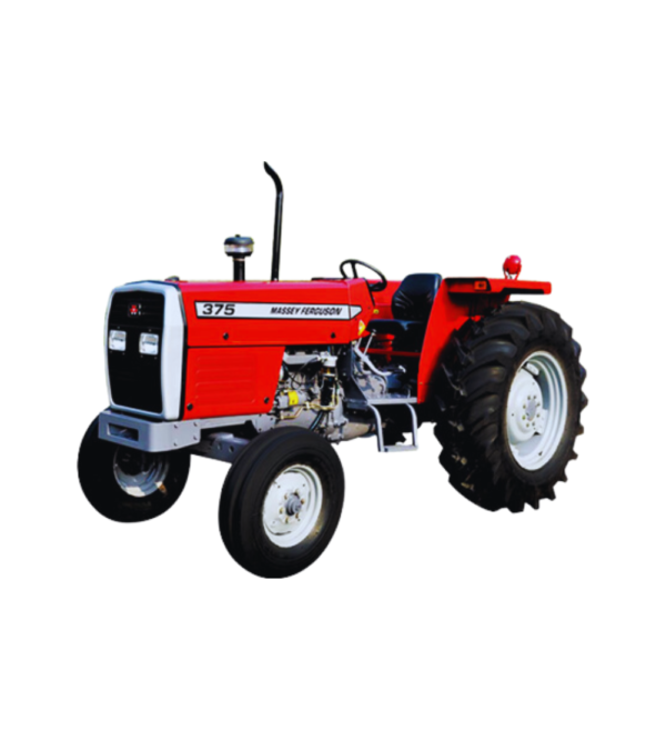 A Massey Ferguson Tractor MF375 in a field, with a blue sky overhead.