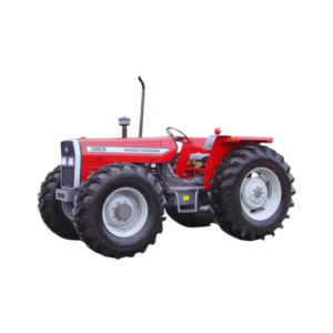 A Massey Ferguson Tractor MF385 4WD standing in a field, with a blue sky in the background.