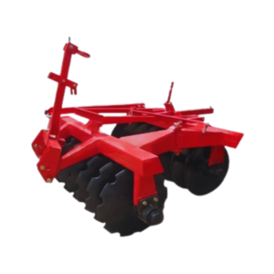 A close-up image of a disc harrow with 14 discs, used in the agricultural services industry for soil cultivation.