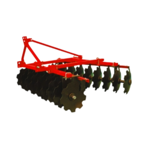 A close-up image of an agricultural disc harrow with 18 discs attached, ready for use in the agricultural services industry.