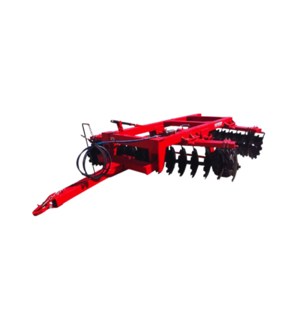 A hydraulic disc harrow with 24 discs, designed for agricultural services industry use.